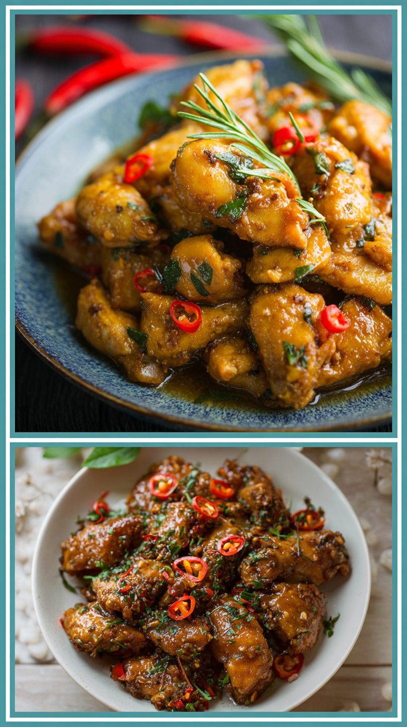 Sweet garlic chicken served in a rustic bowl with glossy garlic glaze