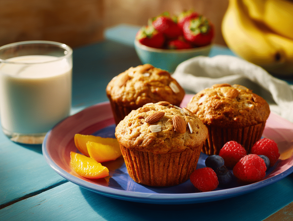 kid-friendly gluten-free muffins served with fruit