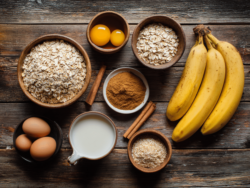 gluten-free muffin ingredients on wooden table