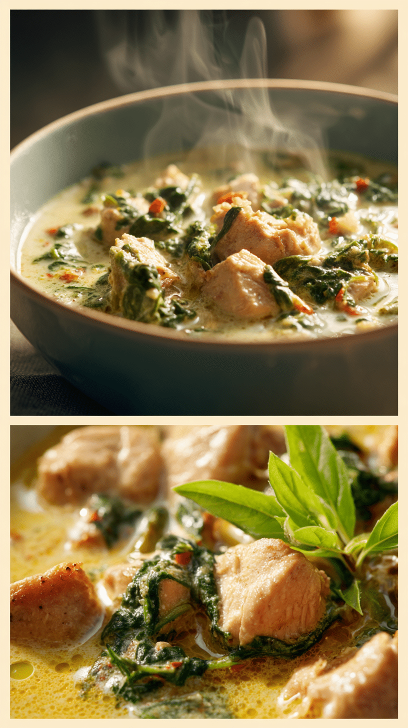 Creamy Crockpot Keto Soup served in a white bowl with fresh herbs – comforting and low-carb