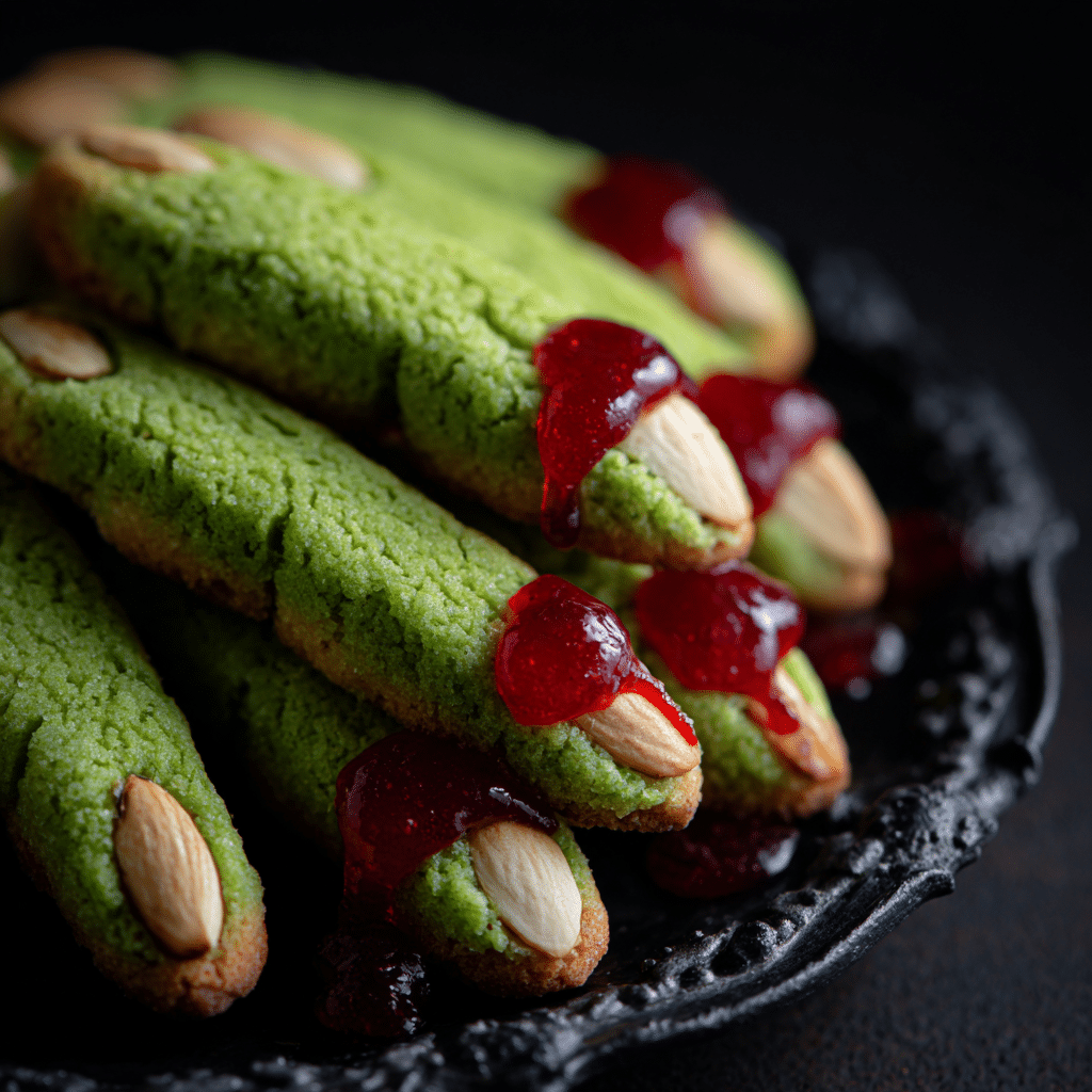 Creepy Witch Finger Cookies on a Halloween party platter