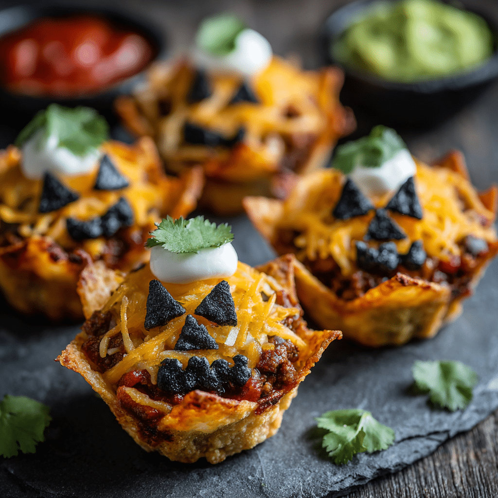 Creative Ghoul Nacho Cups decorated with olives and cheese – Halloween Food for Party