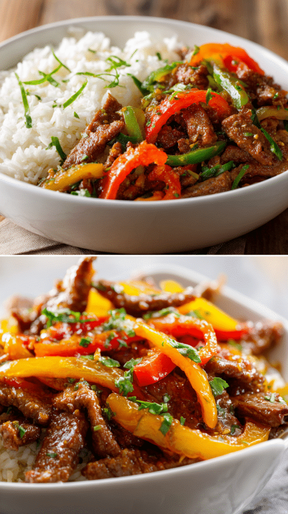 Flavorful Crockpot Pepper Steak served over rice – tender and easy slow cooker recipe