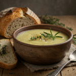 Rustic herb potato soup with fresh thyme and crusty bread 2