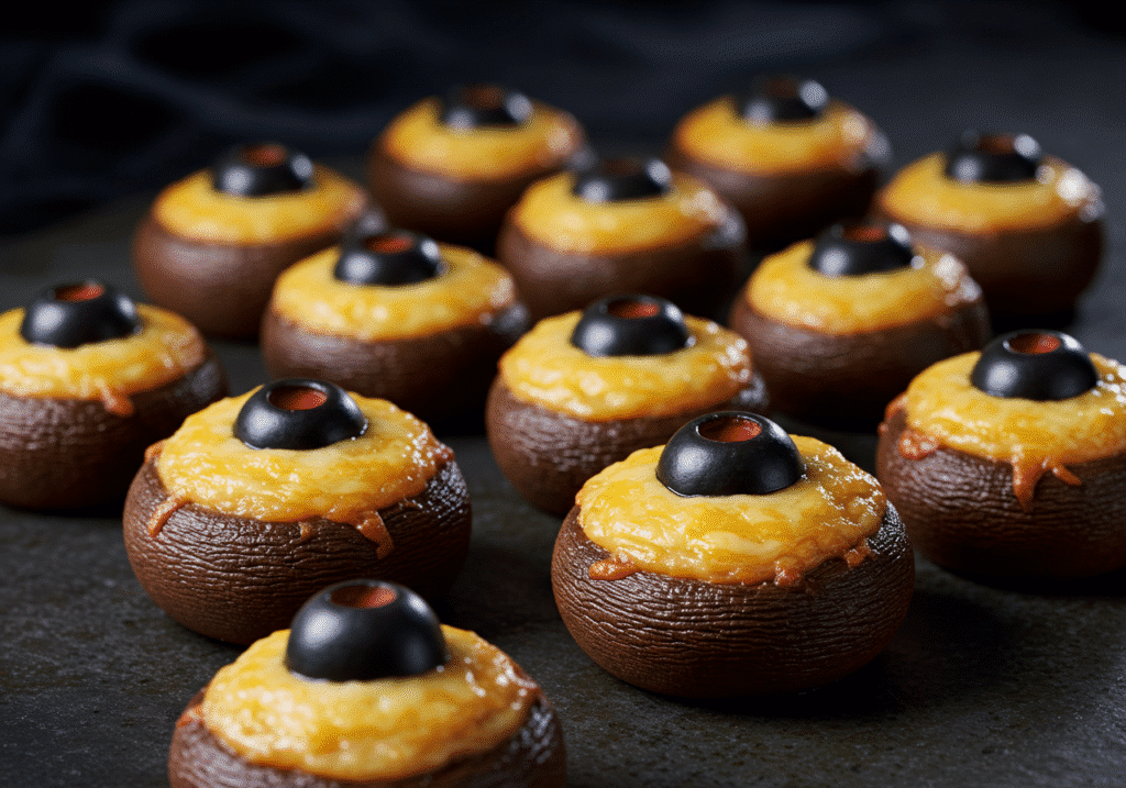 Spooky Stuffed Mushroom Eyeballs
