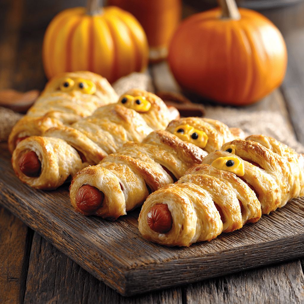 Kids enjoying Spooky Mummy Dogs at a festive Halloween party