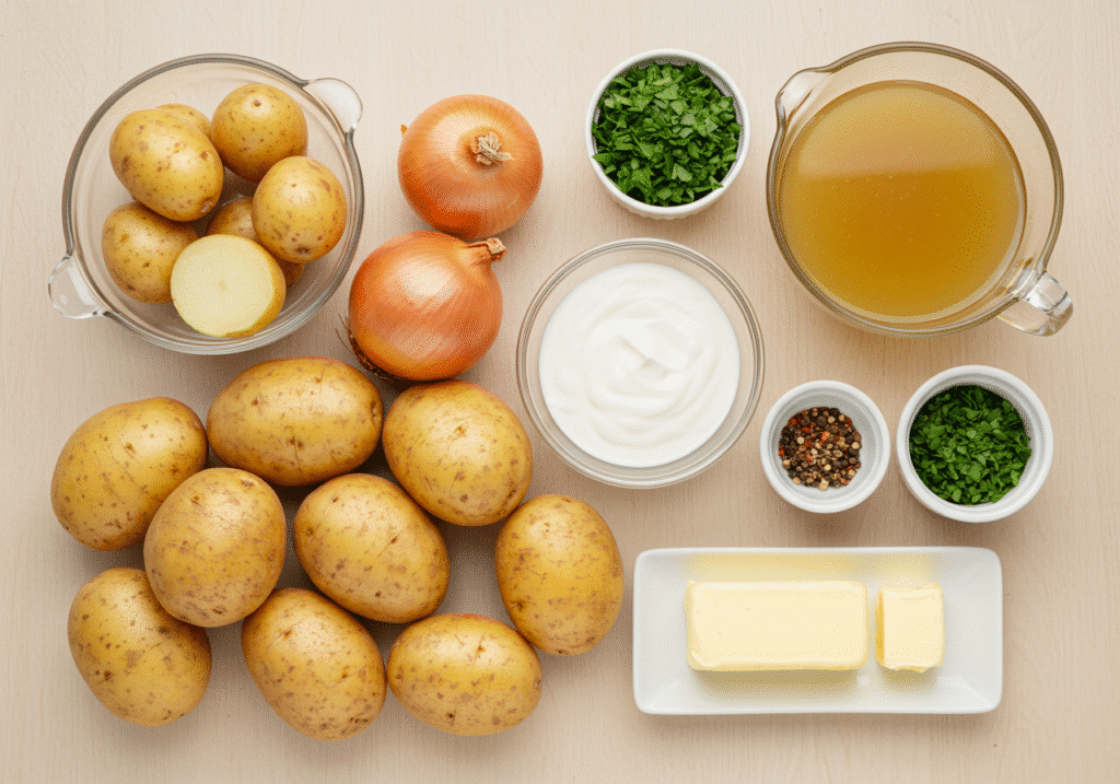  Basic ingredients for classic potato soup 