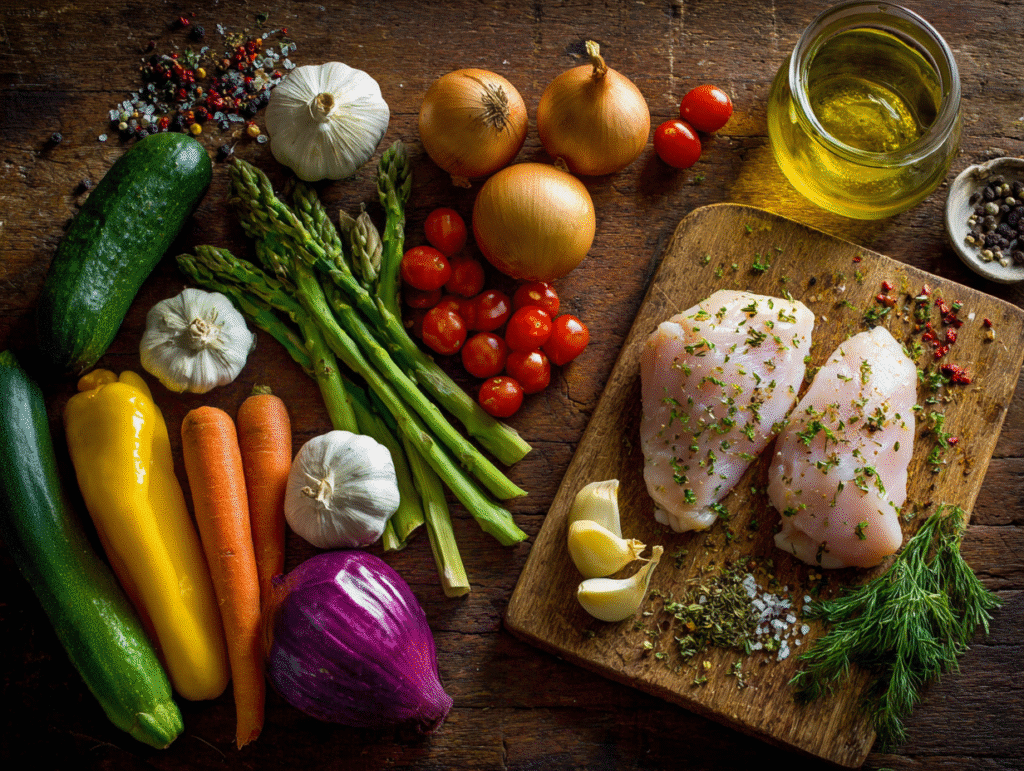 Ingredients for a one-pan dinner recipe