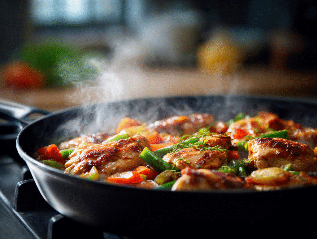 Cooking high-protein dinner in a skillet