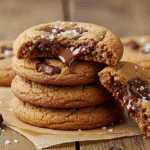 Gooey chocolate chip cookie with melted chocolate chips