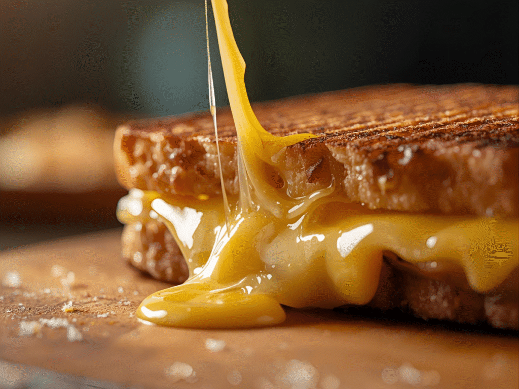 Ultimate grilled cheese sandwich with perfectly melted cheese on sourdough, crisp golden crust​