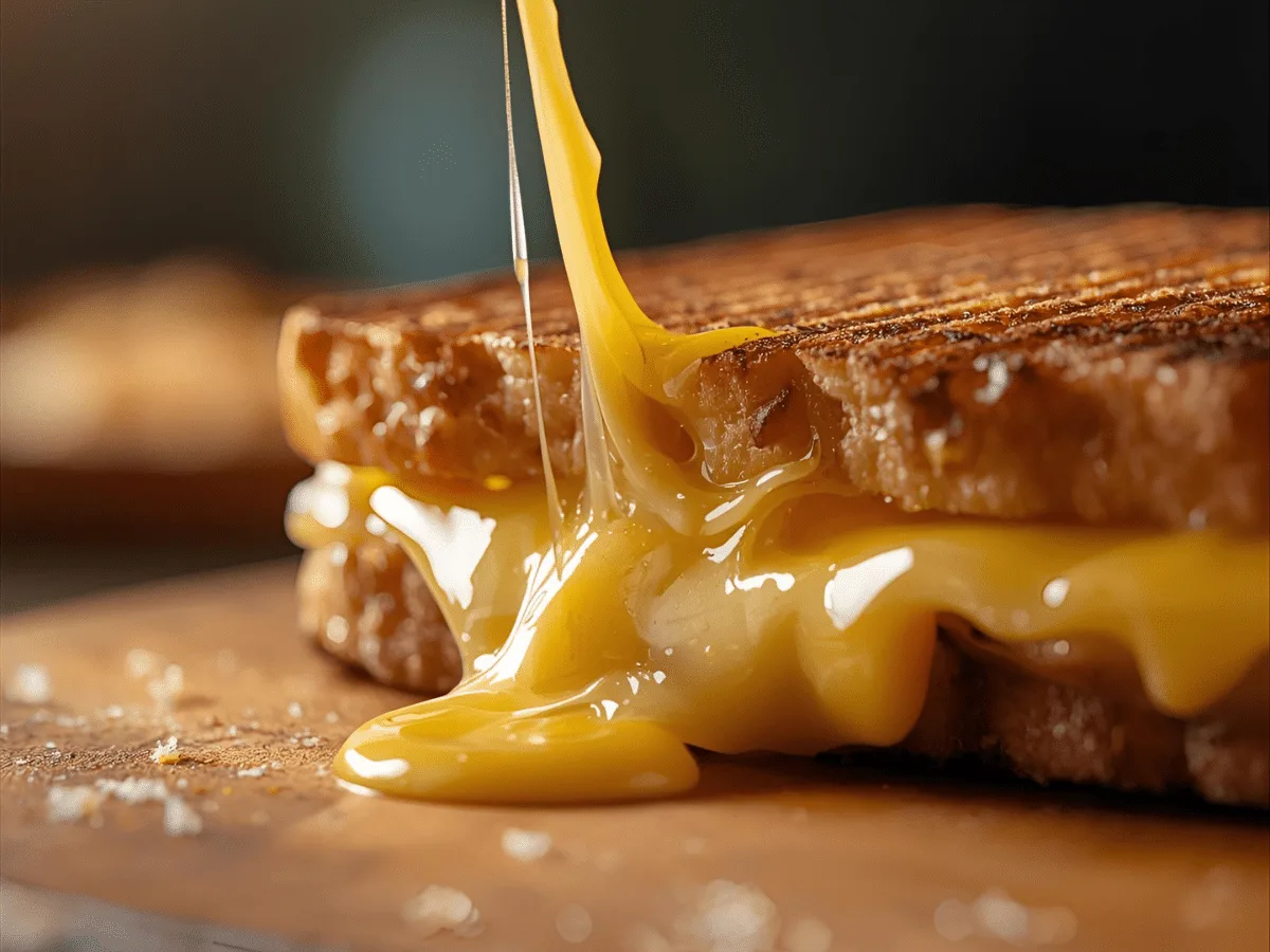 Ultimate grilled cheese sandwich with perfectly melted cheese on sourdough, crisp golden crust​