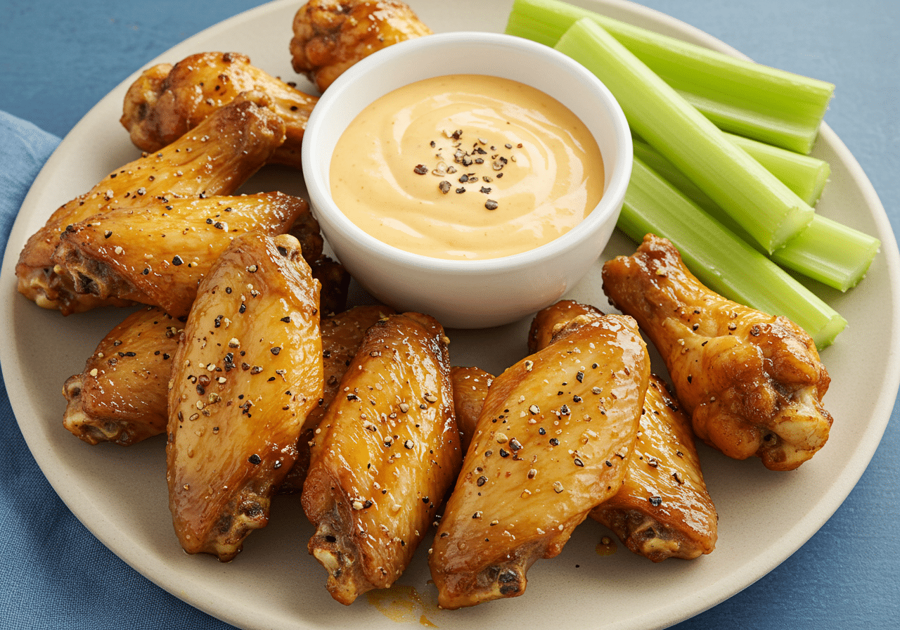 Mustard Chicken Wings coated in sticky honey mustard glaze