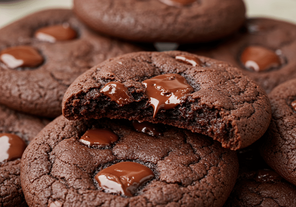 Double chocolate cookie with gooey chocolate inside