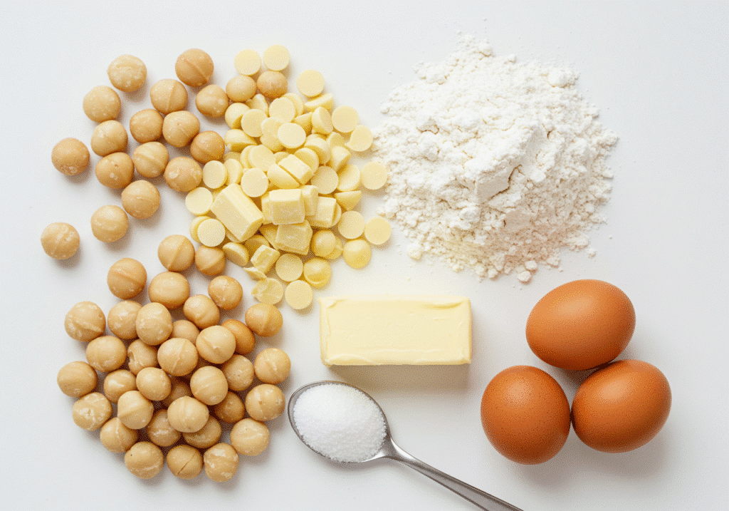 White Chocolate Macadamia Cookies:White chocolate chips, nuts, flour, sugar