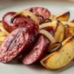 smoked sausage and potato recipe with Parmesan and parsley.