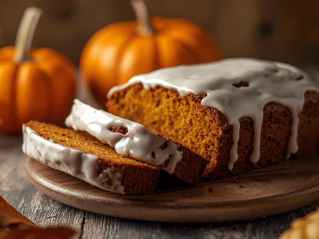Easy pumpkin bread with canned pumpkin, high dome, crackled top. 