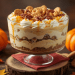Alt: Layered Pumpkin Cheesecake Trifle with gingersnaps and whipped cream.