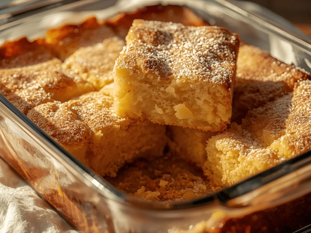 Golden brown French Butter Cake Recipe cooling on a wire rack with fresh berries.