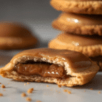 Alt: Brown Sugar Pop Tart Cookies, split cookie revealing cinnamon center.​