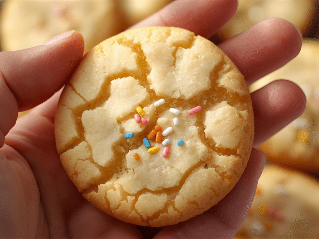 Soft & Buttery Sugar Cookies with sugar sparkle and rainbow sprinkles on parchment.​