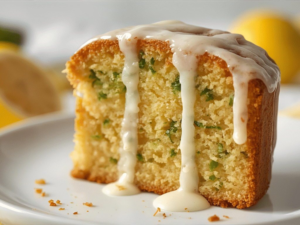 Alt: Moist lemon zucchini bread loaf with fresh lemon juice glaze and grated zucchini crumb