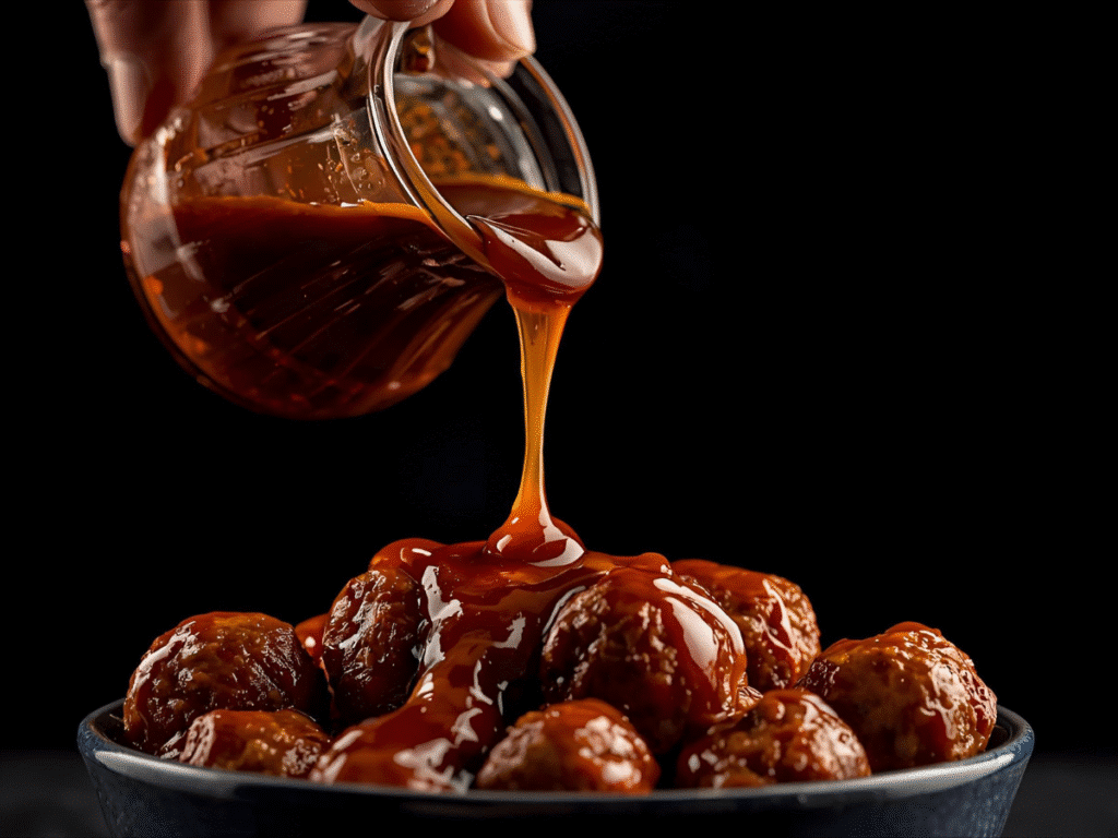 Glossy Honey BBQ Crockpot Meatballs with minced garlic and mild heat.​