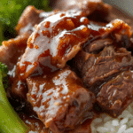 Alt: Easy slow cooker beef and broccoli dinner with succulent beef and fresh green broccoli
