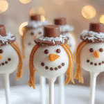 Snowman Cake Pops packaged in clear bags with red ribbons for gifts.