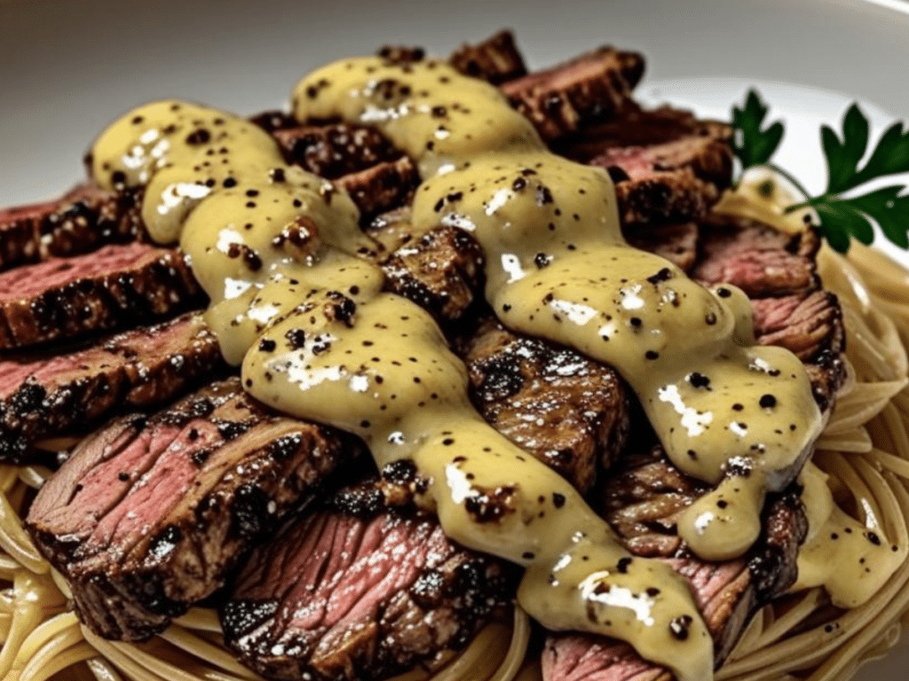 V1: Alt: Juicy Garlic Butter Steak with Lightning Noodles.