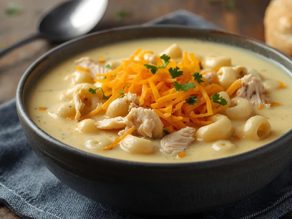 Chicken Macaroni Cheese Soup;
