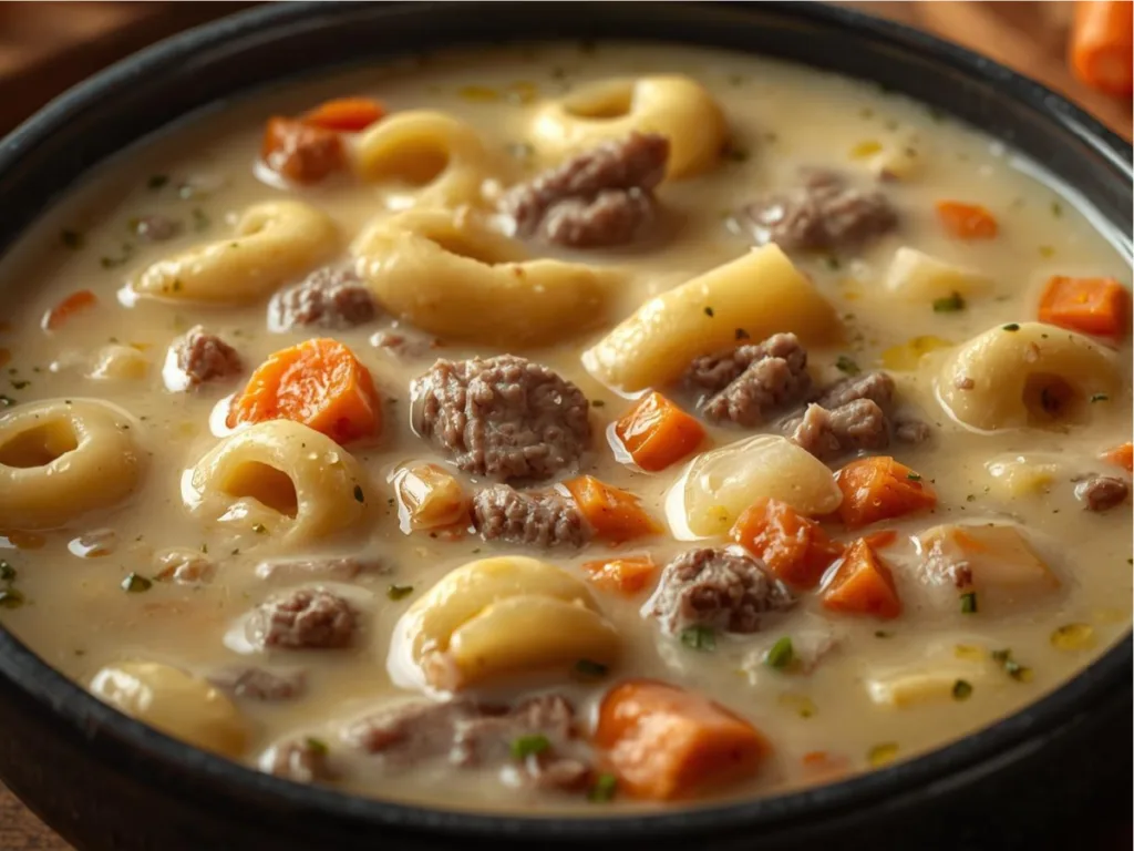 Hearty Beef and Macaroni Soup.