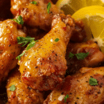 Stack of glazed wings ready to eat. |