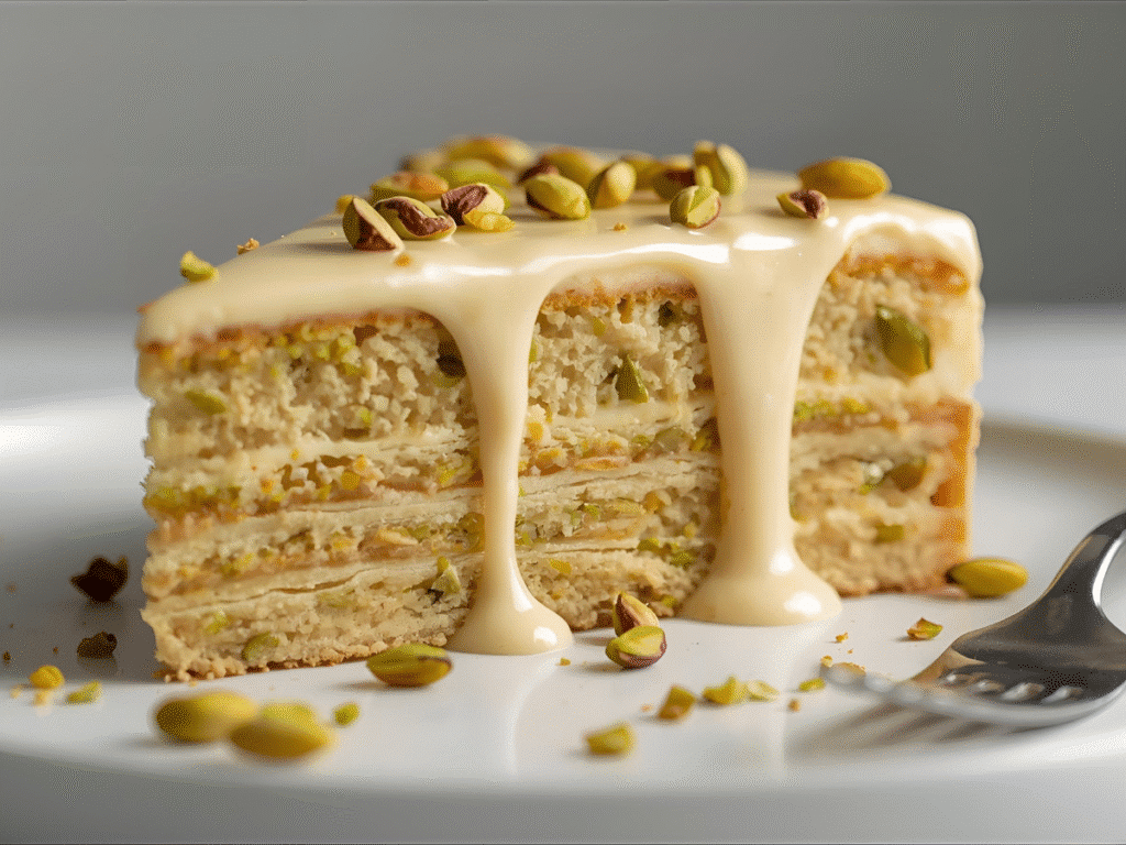  Pistachio Milk Cake Topped with Cream, 