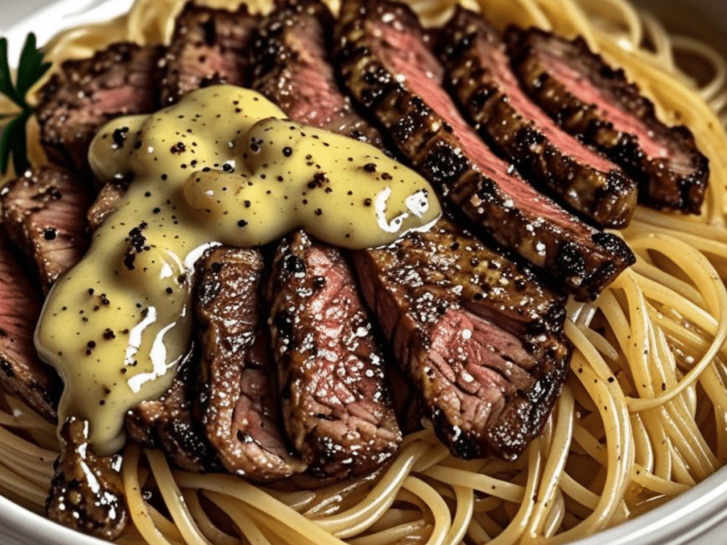 V2: Alt: Sizzling Garlic Butter Steak and Noodles. 