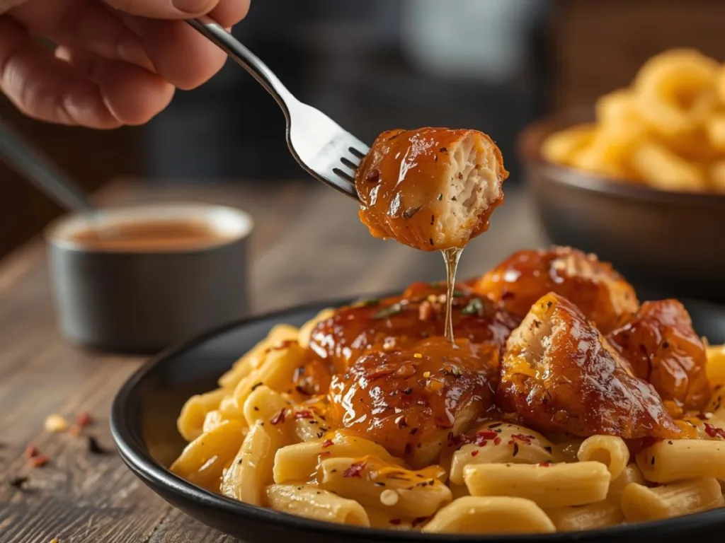 Creamy Honey Pepper Chicken Mac Cheese bowl.