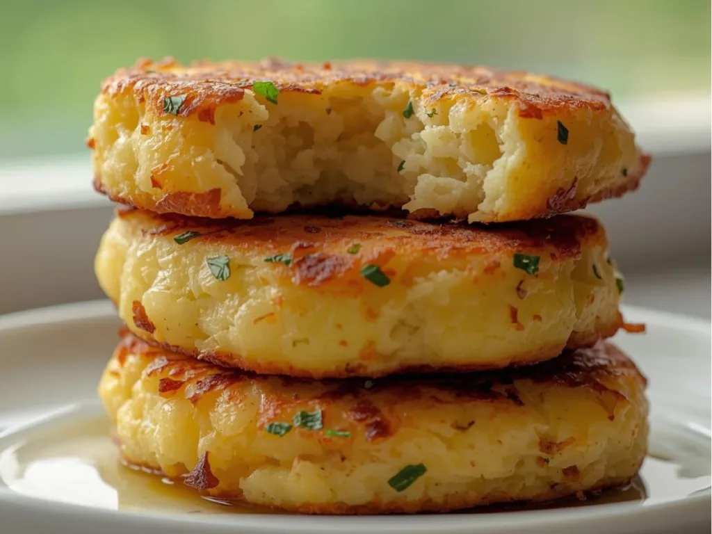 Fried Mashed Potato Cakes stack.