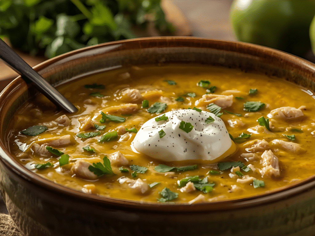 Slow cooker green chili soup crockpot meal prep containers.