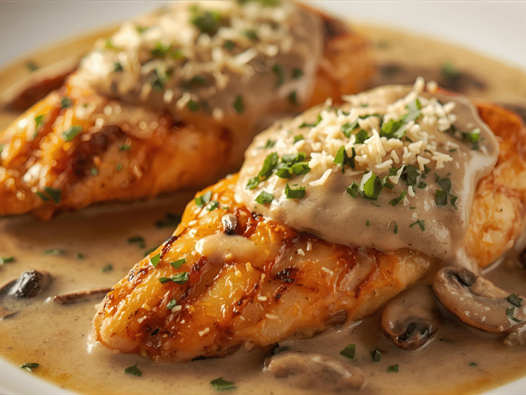Preparation of Chicken Mushroom Recipes with fresh herbs and butter.