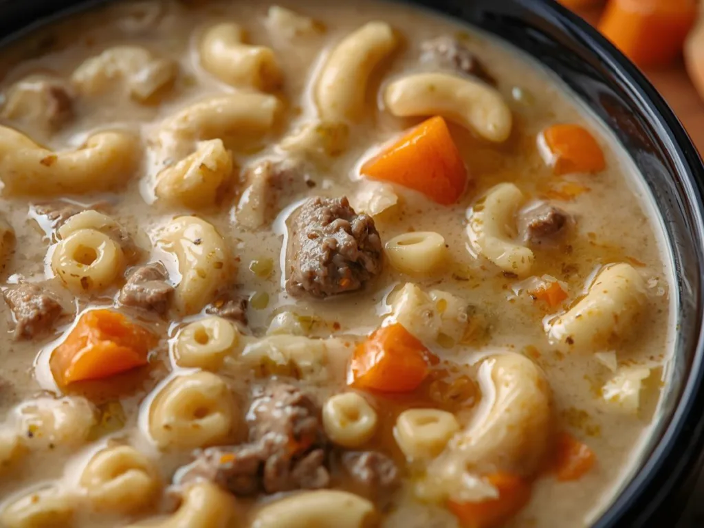 One Pot Beef and Macaroni Soup. 