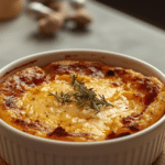 Alt Text: Detail shot of melted smoked gouda cheese mixed with deep golden caramelized onions in a savory dip.