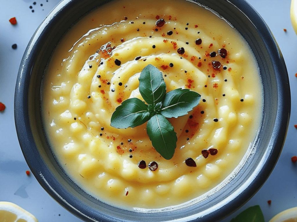 Alt Text: Middle Eastern soup recipes featuring a bowl of Lebanese lemon lentil soup.