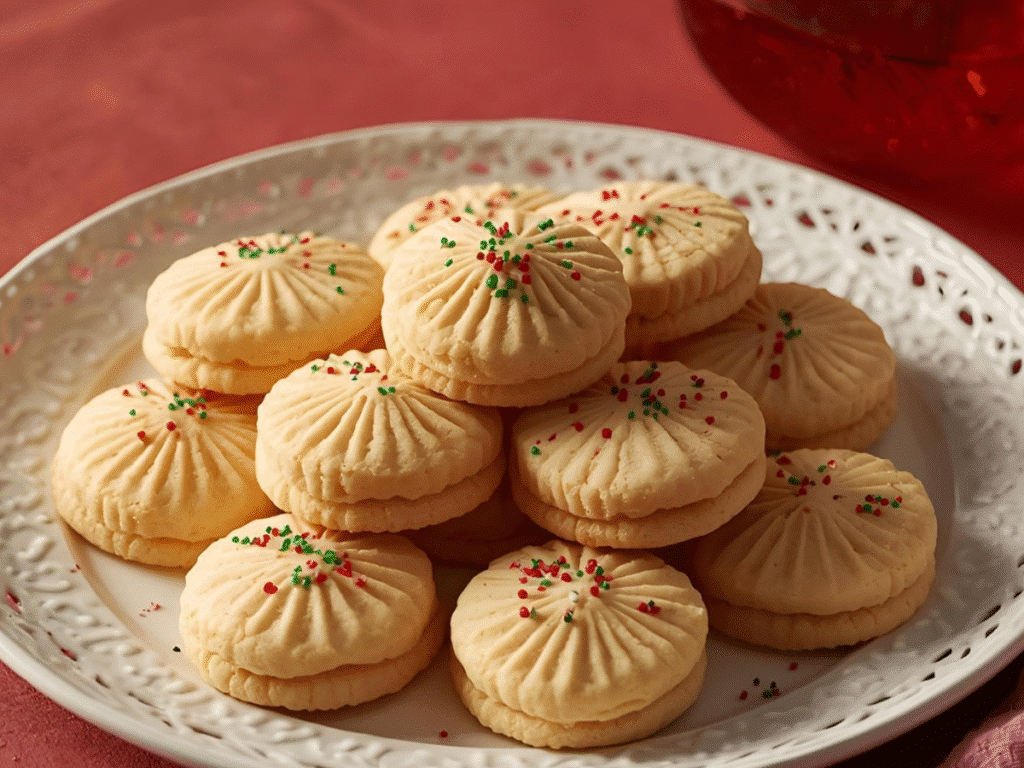 Raw dough in a cookie press for Old Fashioned Spritz Cookies.