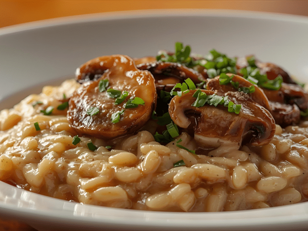 Creamy Easy Mushroom Risotto plated.