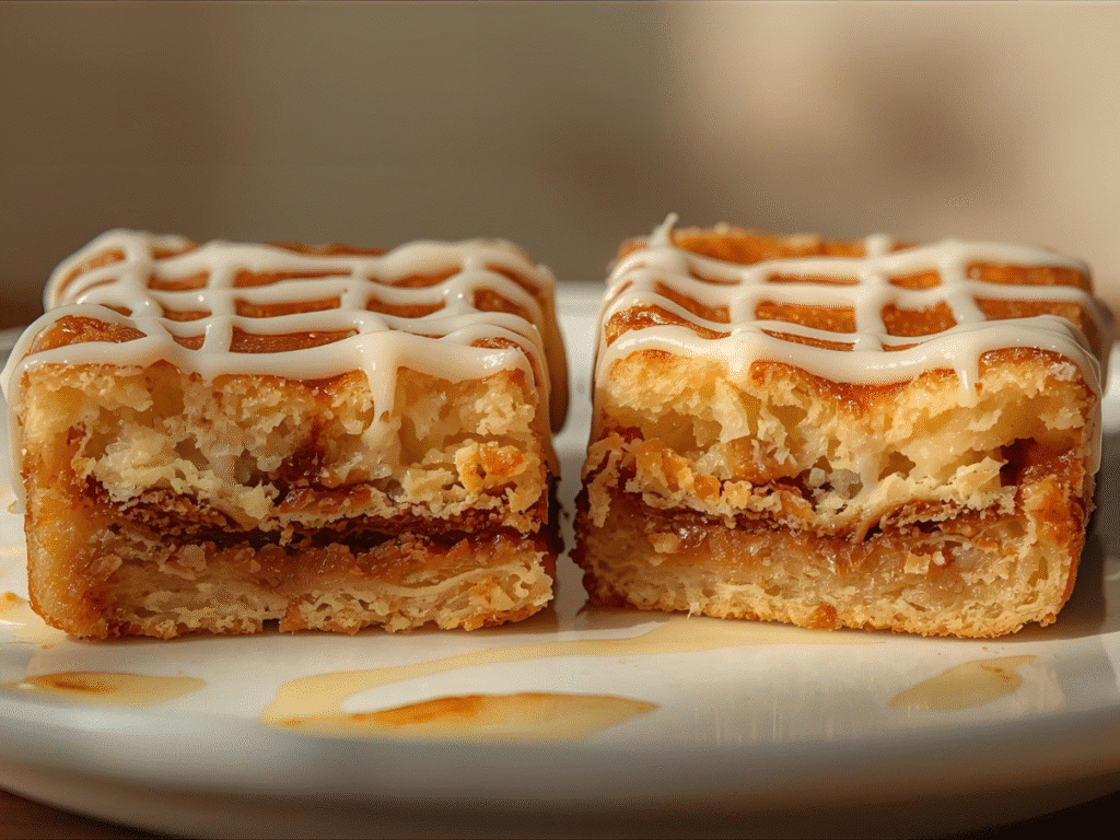 Ingredients for Cinnamon Roll Bliss Bars including butter, sugar, and cinnamon on a wooden table.
