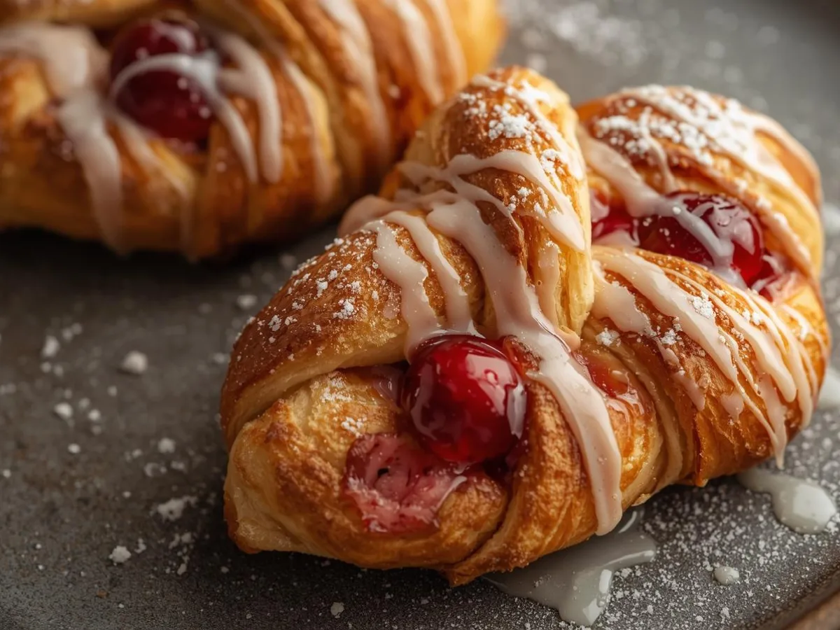 Golden flaky braided cherry danish