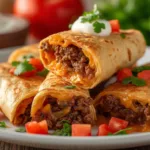 Crispy Cheesy Beef Chimichangas on plate