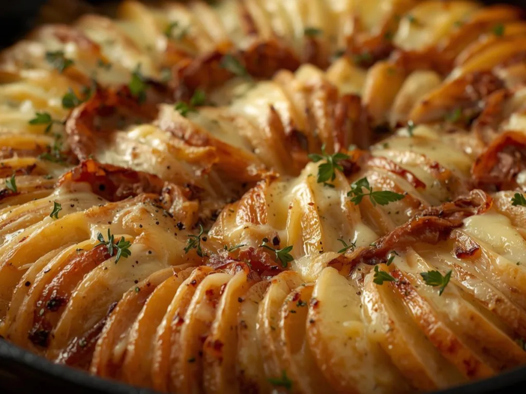 Golden French Onion Potato Bake in dish