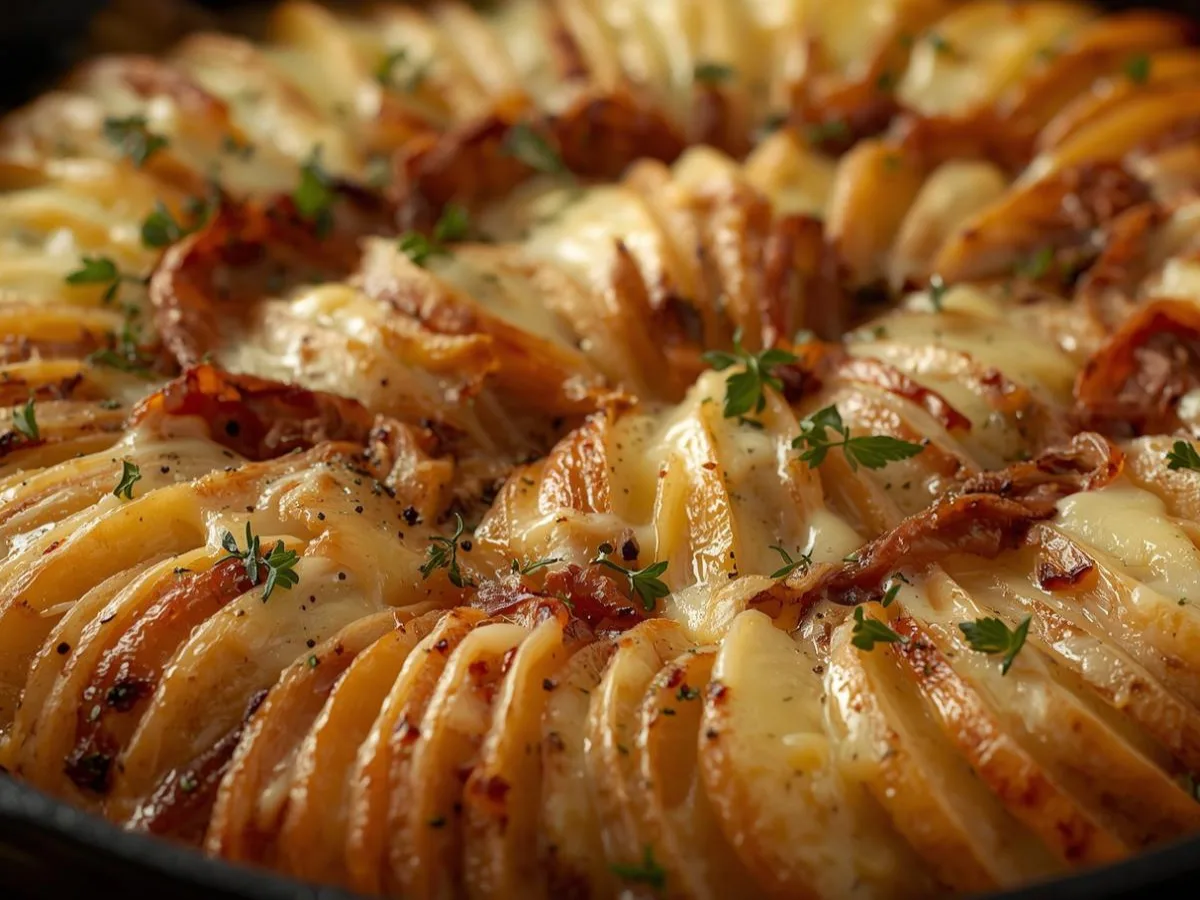 Golden French Onion Potato Bake in dish