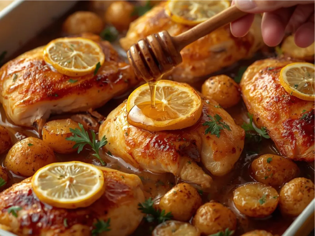 Honey Harissa Chicken with golden glaze.